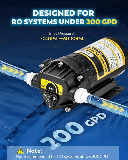 200GPD Booster Pump for RO System Complete Kit Suitable for Home Reverse Osmosis Water Filter System Quick-Connection Design High Pressure Switch Pressure Adjustable (8800)