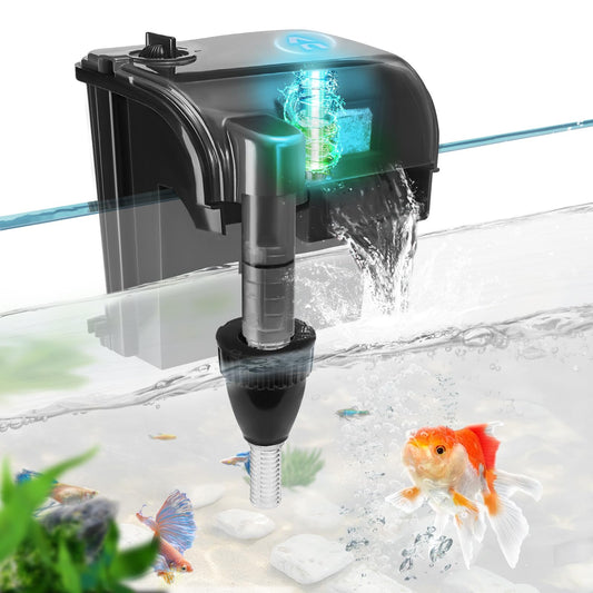 Large Hang on Back Aquarium Filter 344GPH for 40-150 Gallon Fish Tank, U-V Light Big Canister w/ Filters High Flow 5-Stage Green Killing Deodorization Machine Keep Fresh& Saltwater Water Crystal Clear