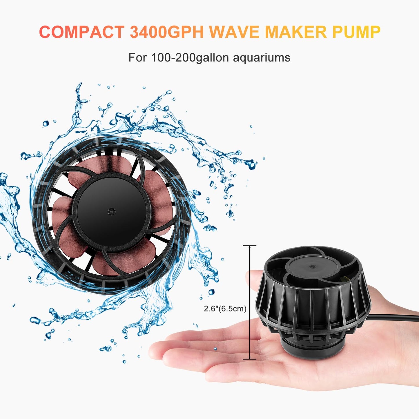 3400GPH Aquarium Wave Maker DC24V Power head with Magnetic Mounting,Wavemaker with Controller for 100 - 200 Gallon Fish Tanks - Buy The Sea Aquatics