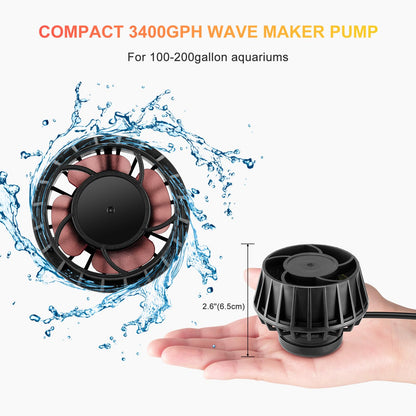 3400GPH Aquarium Wave Maker DC24V Power head with Magnetic Mounting,Wavemaker with Controller for 100 - 200 Gallon Fish Tanks - Buy The Sea Aquatics