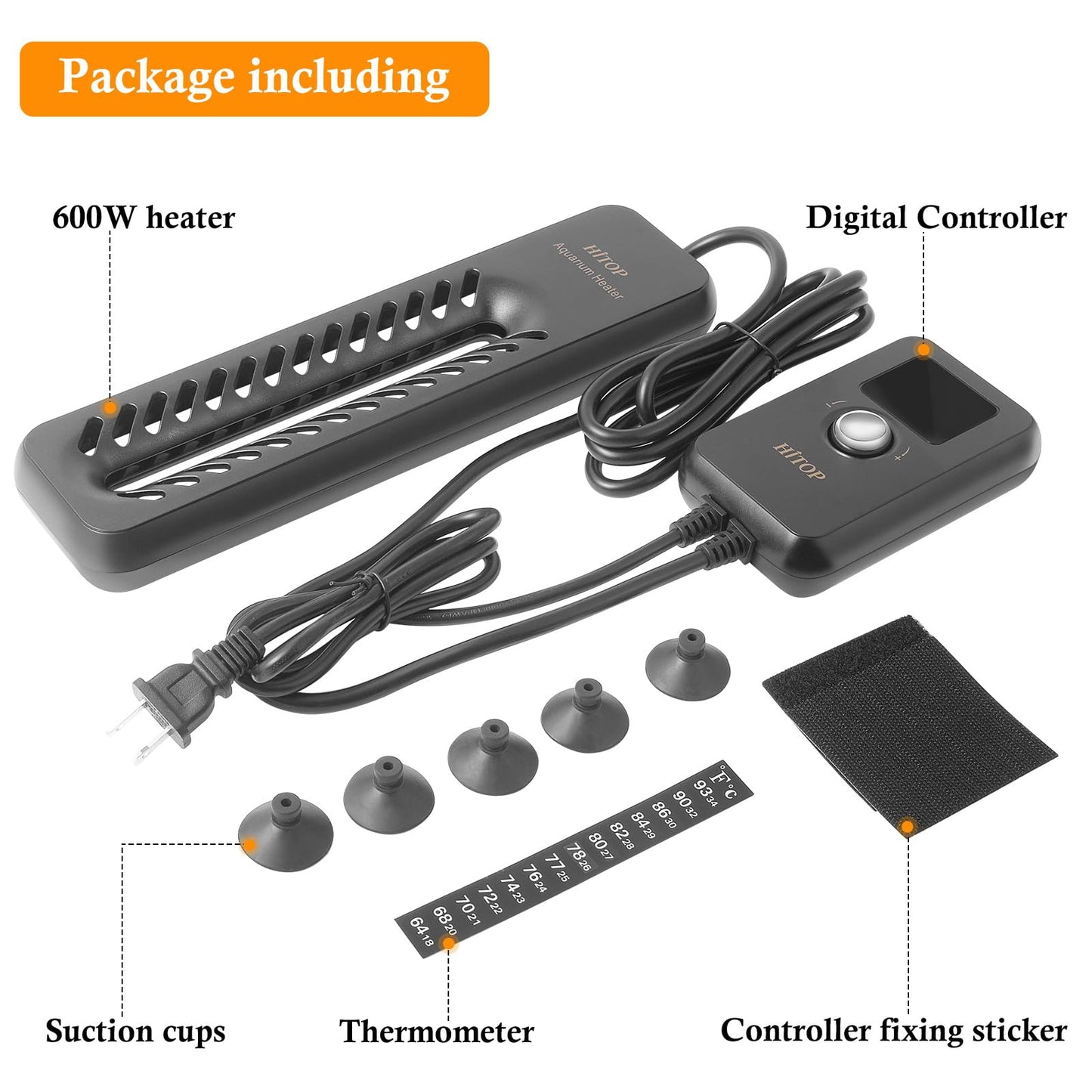 HITOP 1000W Digital Aquarium Heater: Titanium Fish Tank Heater with Temperature Control Device, Submersible Heater for Freshwater/seawater up to 300 Gallon - Buy The Sea Aquatics