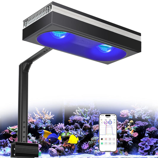 PopBloom RL115 Reef LED Light,Powerful as 135W Reef Aquarium Lighting for LPS/SPS Corals and Saltwater Fish Tanks, Built-in Timer, Blue Focused Spectrum,APP Control (RL115 PUR Over 135W, Mount Arm)