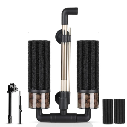 hygger Aquarium Double Sponge Filter: Upgraded Sponge Filter with Larger Filtration Area, Come with Extendable Clip, 2 Spare Biochemical Sponges, Bioceramic Balls, for Freshwater Saltwater Tank - M