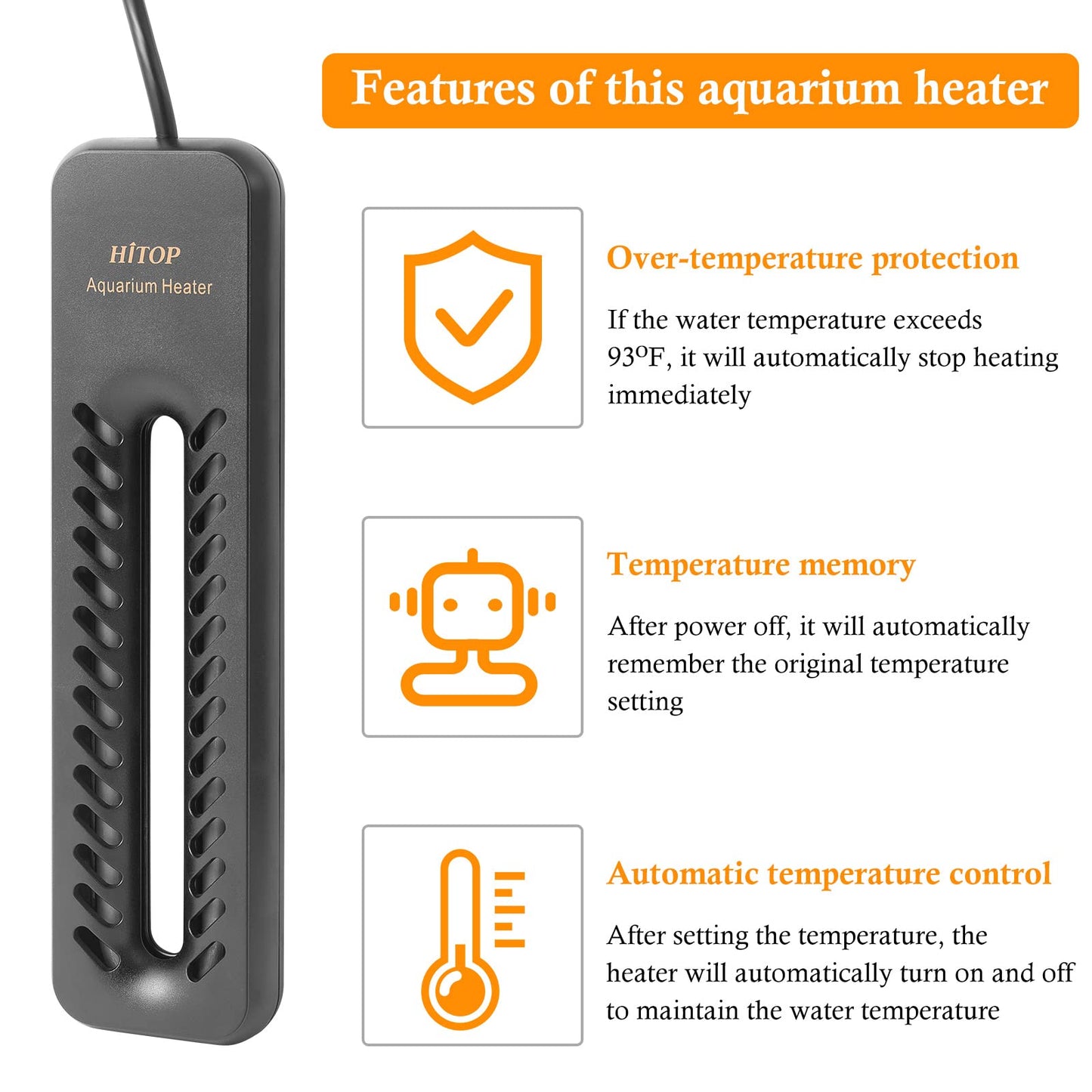 HITOP 1000W Digital Aquarium Heater: Titanium Fish Tank Heater with Temperature Control Device, Submersible Heater for Freshwater/seawater up to 300 Gallon - Buy The Sea Aquatics