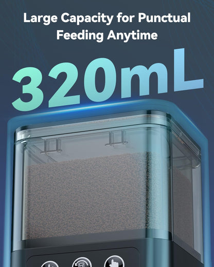 Pawfly Automatic Aquarium Feeder, USB Rechargeable 320 mL Auto Food Dispenser with Timer, Adjustable Vacation Feeder for Pellets, Granules and Powder