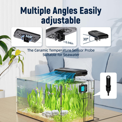Aquarium Chiller Fan,Fish Tank Cooler with Temperature Control,Minimum Setting 59℉,Auto Start/Stop,Refrigeration Effect 3 - 7℉,3 - Speed Modes,for Axolotl Seawater Freshwater Coral Grass Tank - Buy The Sea Aquatics