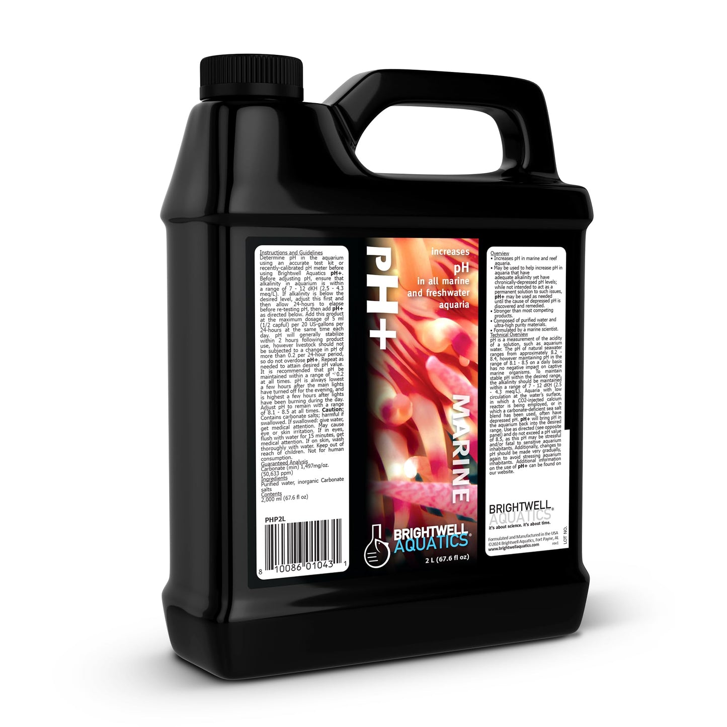 Brightwell Aquatics pH+ Alkalinity and pH Booster for Marine & Reef Aquariums Increases pH and KH Stability for Coral Growth and Enhances Carbonate Levels, 2L