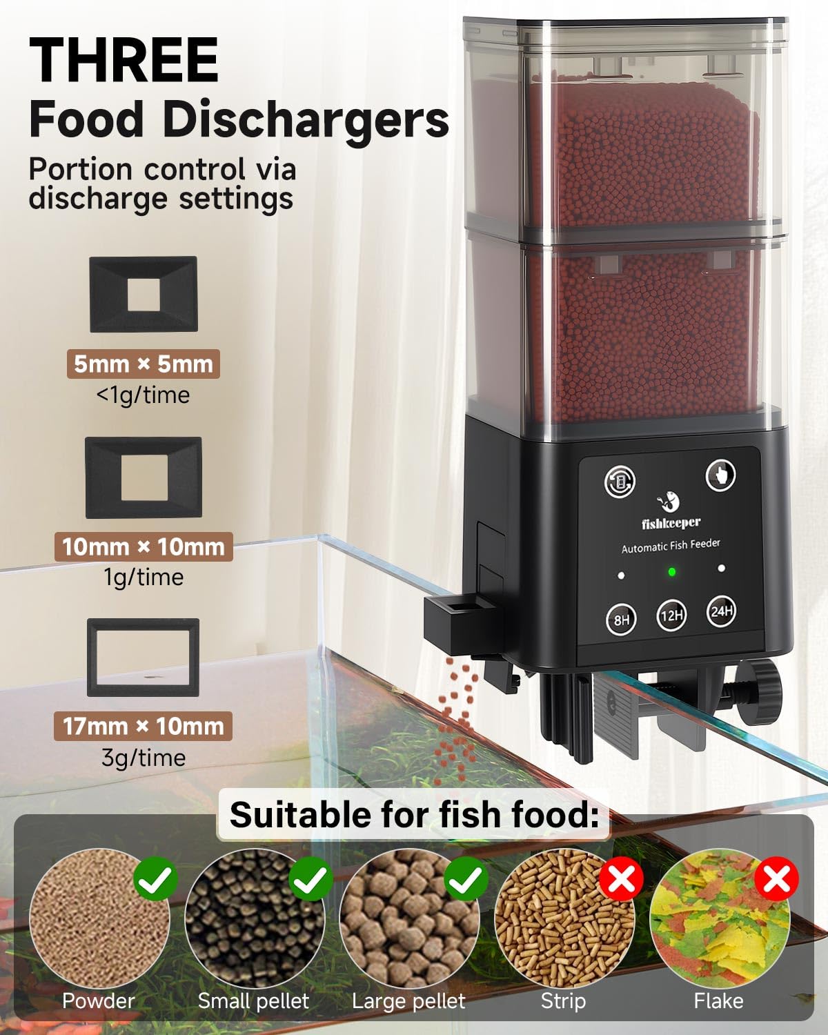 fishkeeper Automatic Fish Feeder for Aquarium - 520ML Large Capacity Adjustable Fish Feeder Automatic Dispenser with Timer for Vacation, Weekend or Daily Use, Three Fixed Methods - Buy The Sea Aquatics