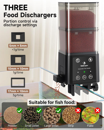 fishkeeper Automatic Fish Feeder for Aquarium - 520ML Large Capacity Adjustable Fish Feeder Automatic Dispenser with Timer for Vacation, Weekend or Daily Use, Three Fixed Methods - Buy The Sea Aquatics