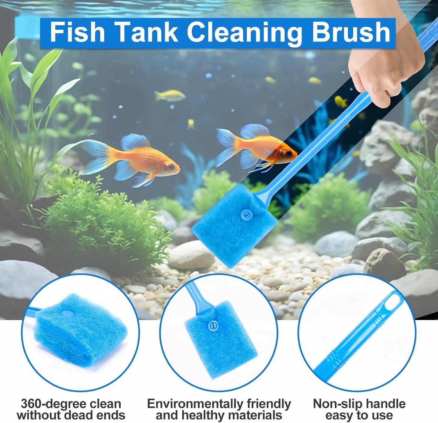 Fish Tank Cleaning Kit Set of 4 Pieces, Aquarium Siphon Algae Scraper Aquarium Net Algae Remover for Fish Tank, Aquarium Cleaner Vacuum Suitable for Changing Water and Cleaning Fish Tanks
