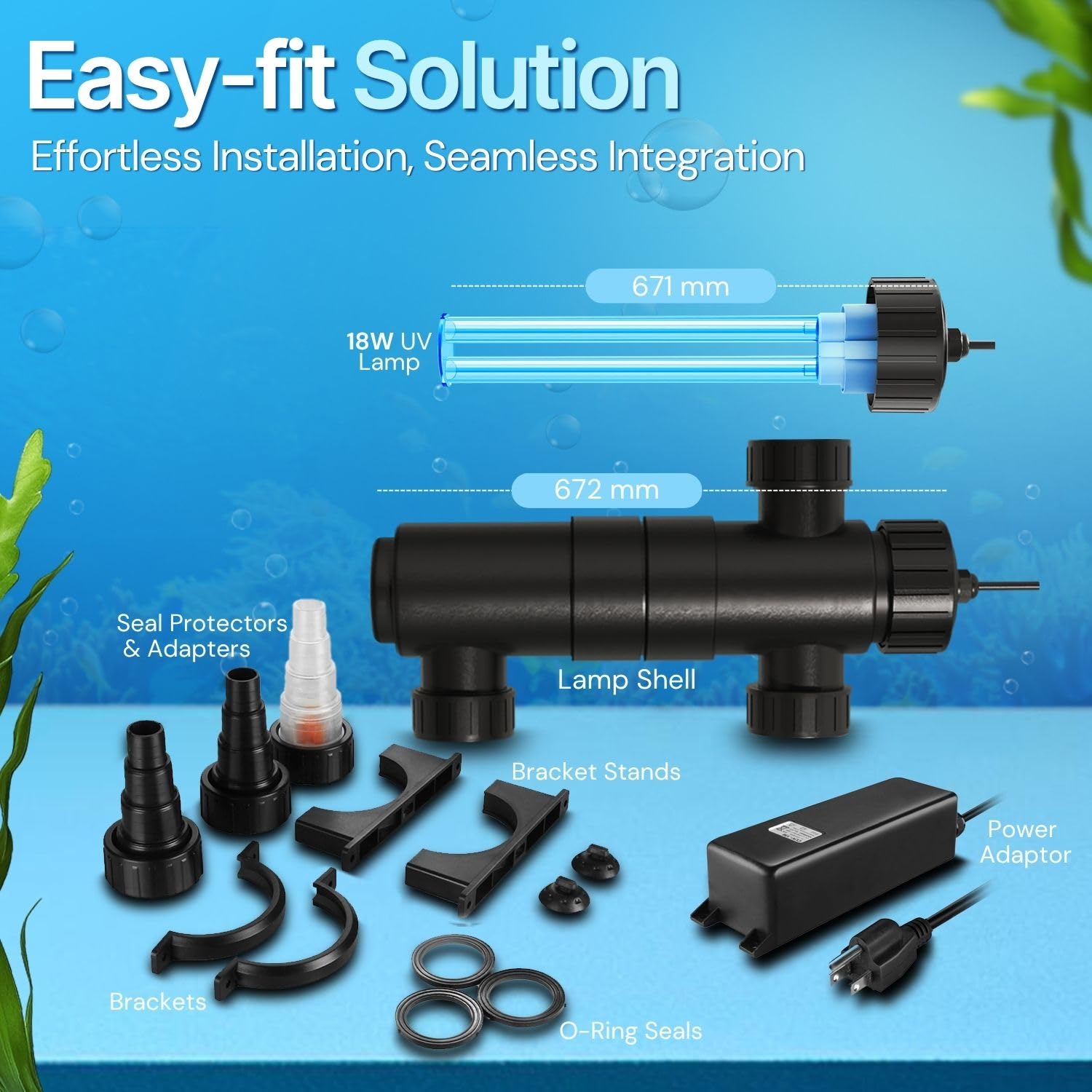 Flexzion Pond UV Lights for Outdoor Ponds - 9W Small Light, 2113 - Gal Capacity, 1500L/H UV Pond Clarifier for Outdoor Ponds, Clears Water in Days (CUV - 109A) - Buy The Sea Aquatics