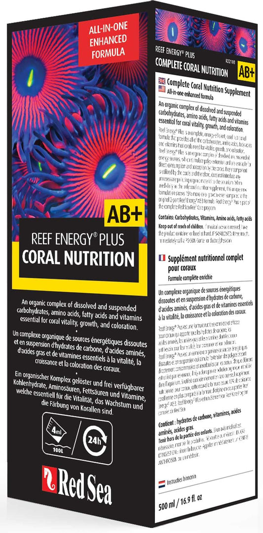 Red Sea Reef Energy Plus 500ml (AB+) All in One Coral Food for Saltwater Aquarium Marine Reef Tanks | Food for Soft, LPS, SPS, and Non - Photosynthetic Corals - Buy The Sea Aquatics
