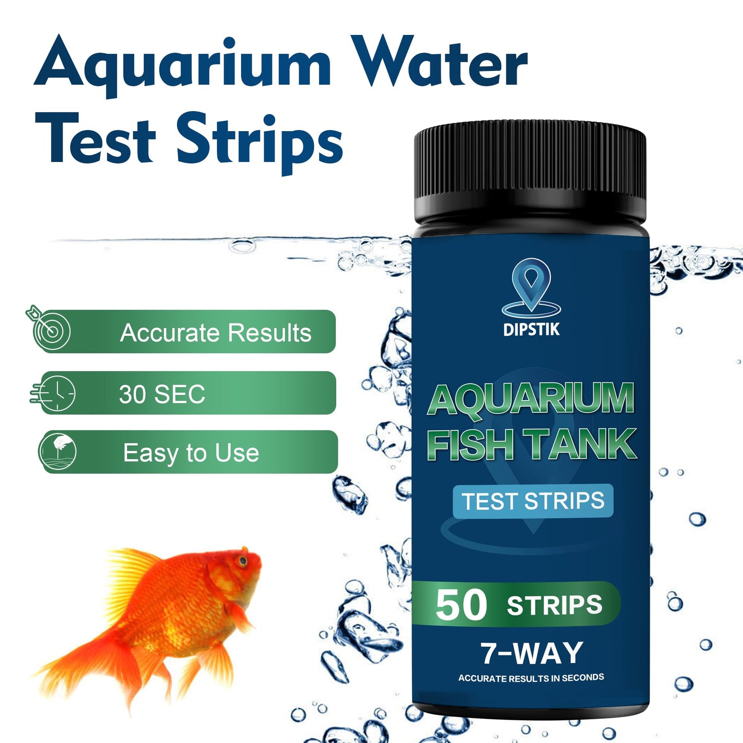 DIPSTIK Aquarium Test Strips, 7-Way Freshwater Saltwater Fish Tank Pond Test Kit, 100 Strips, Nitrate, Nitrite, Chlorine, Hardness, Alkalinity, Carbonate, pH