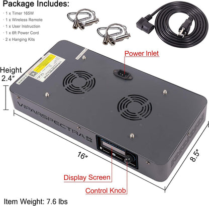 VIPARSPECTRA 165W LED Aquarium Light Dimmable Full Spectrum LED Reef Lights for Coral Saltwater Fish Tank, Remote/Timer Control, Programmable Auto On/Off, Blue/White Dual Channel Brightness 0 - 100% - Buy The Sea Aquatics