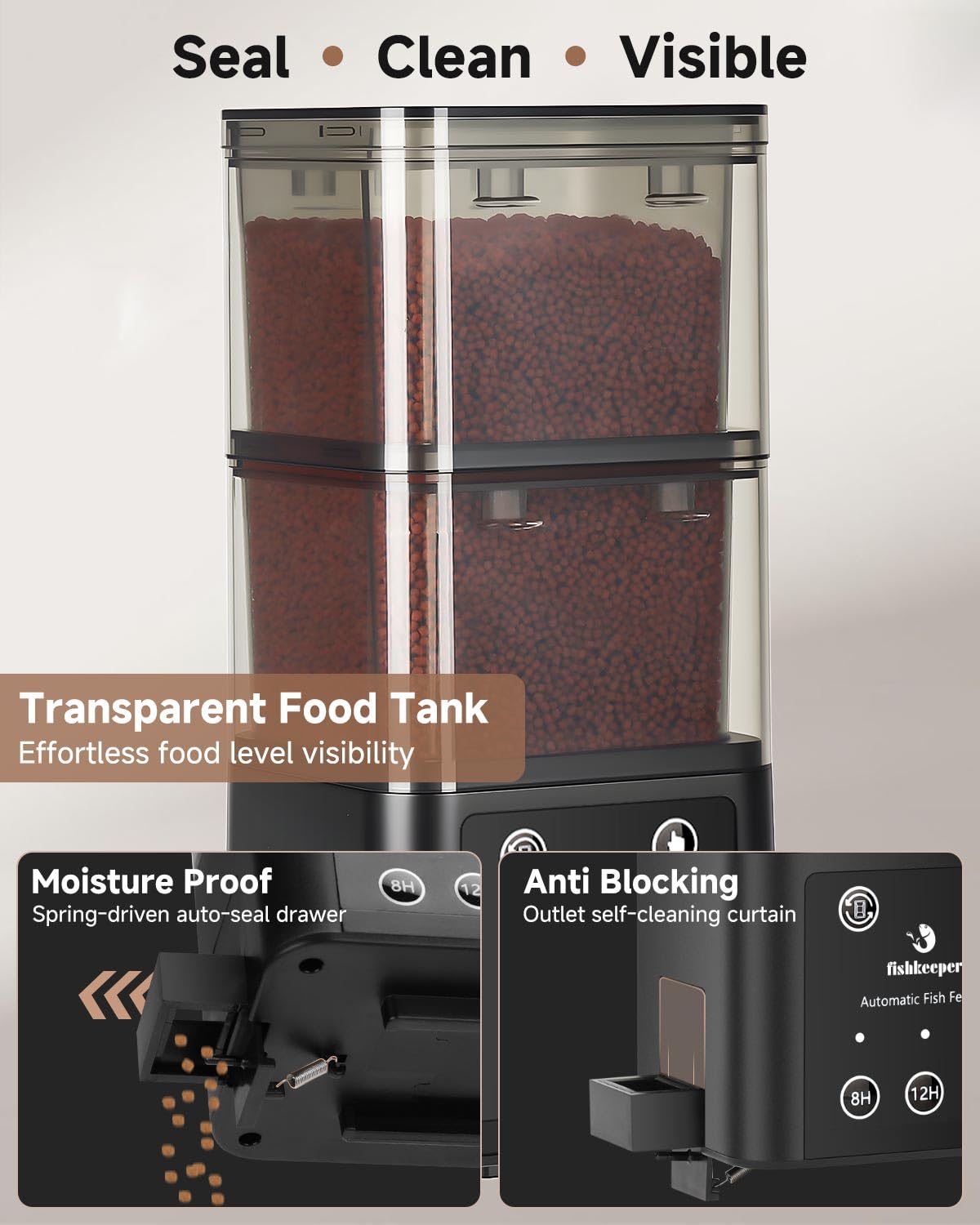 fishkeeper Automatic Fish Feeder for Aquarium - 520ML Large Capacity Adjustable Fish Feeder Automatic Dispenser with Timer for Vacation, Weekend or Daily Use, Three Fixed Methods - Buy The Sea Aquatics