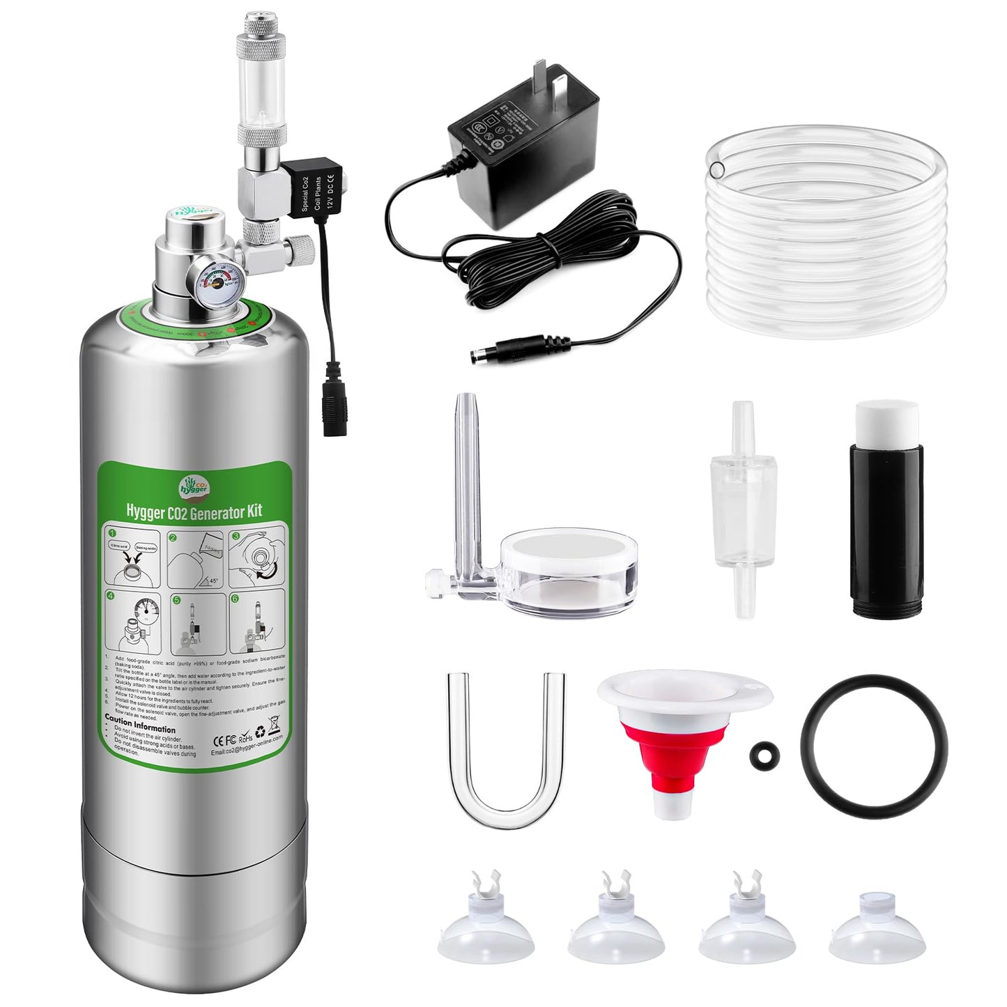 2L Aquarium CO2 Generator System, CO2 System Kit with Regulator and Needle Valve for Aquarium Plants Tanks