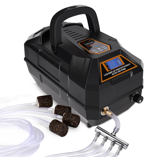 hygger Rechargeable Aquarium Pond Air Pump, Powerful Quiet Commercial Tank Air Pump with Hose Air Stone Check Valve Adjustable Flow Diverter Valve for Fishing Yacht/Power Outages/Hydroponic