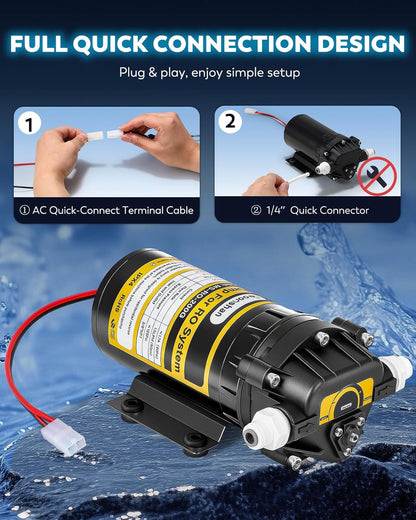 200GPD Booster Pump for RO System Complete Kit Suitable for Home Reverse Osmosis Water Filter System Quick-Connection Design High Pressure Switch Pressure Adjustable (8800)