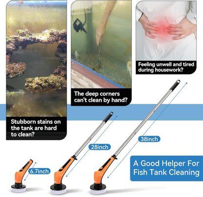 hygger IPX8 Electric Aquarium Cleaning Brushes, Rechargeable Cleaner Tools Kit with 6 Replaceable Clean Spin Brush Heads Cordless Use 2 Speeds Adjustable Handle for Dog House Outdoor/Cat Litter Boxes