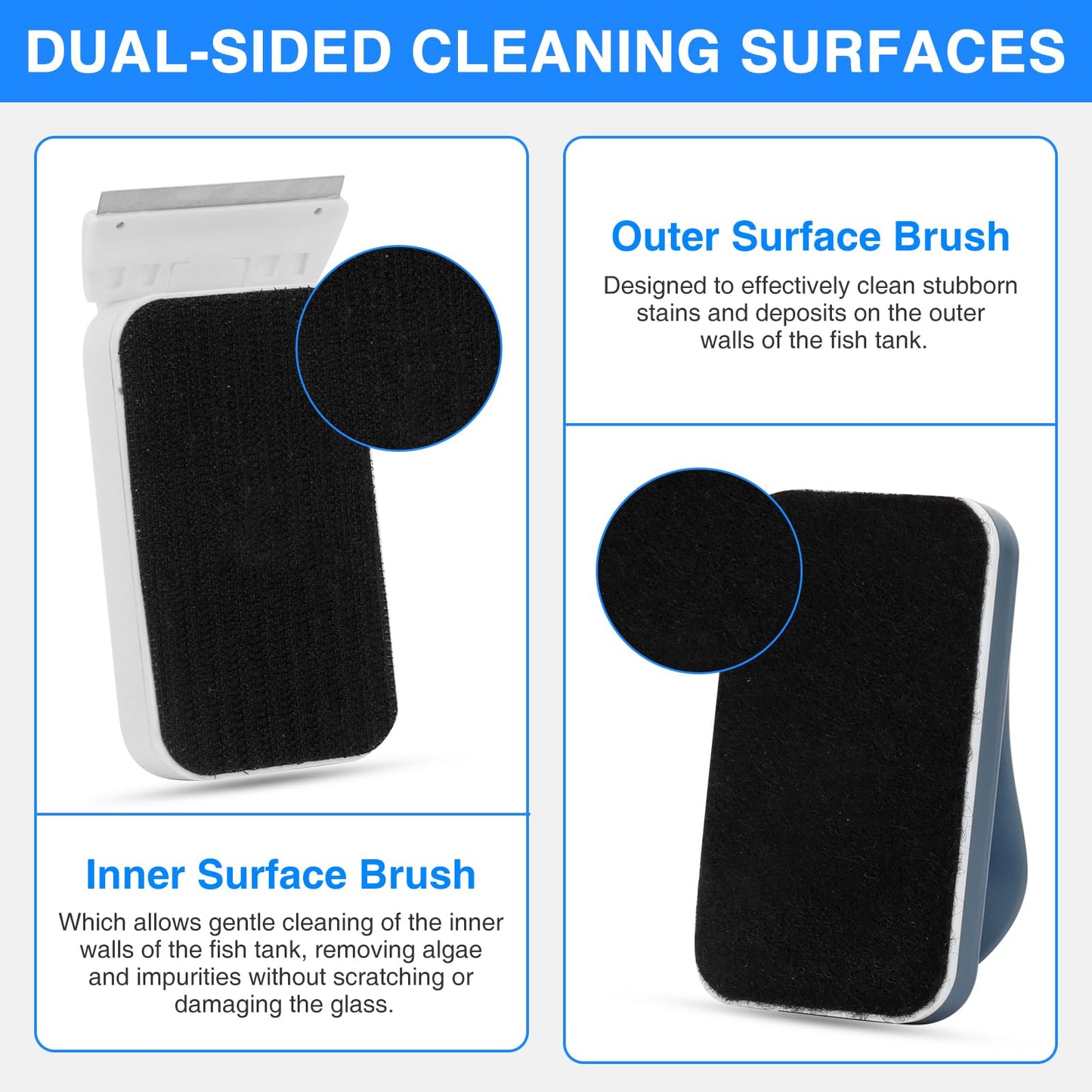 fishkeeper Aquarium Strong Magnetic Glass Cleaner Brush, Fish Tank Algae Magnet Cleaning Tool with 2 Detachable Scrapers, Mag Float Scrubber for 0.25-0.625Inch Glass and Acrylic Tanks