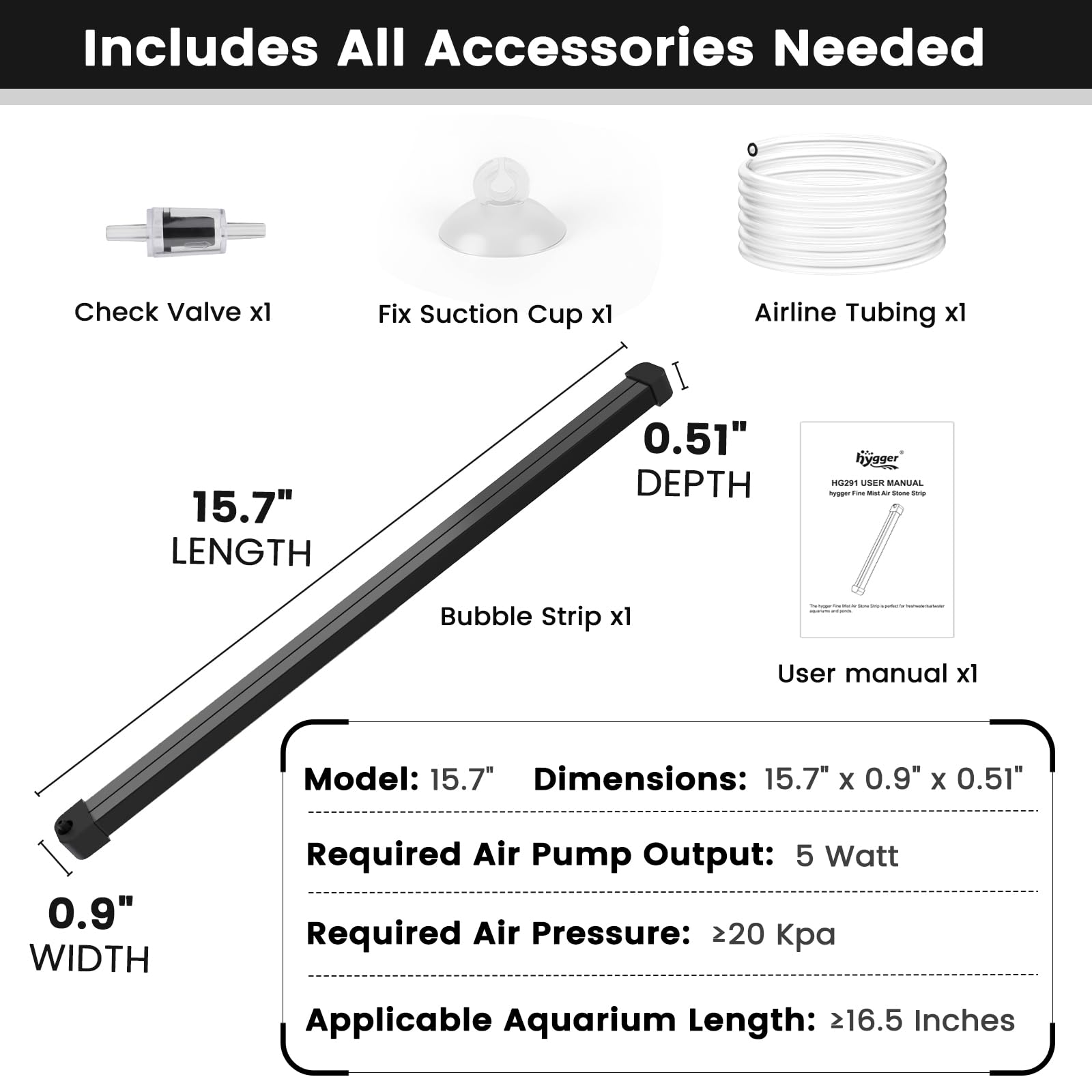 hygger Weighted Nano Mist Bubble Wall Bar, 31.5" Self - Sinking ABS Air Stone Strip with Gentle Oxygen Diffuser for Freshwater & Marine Aquarium, Hydroponics - Buy The Sea Aquatics