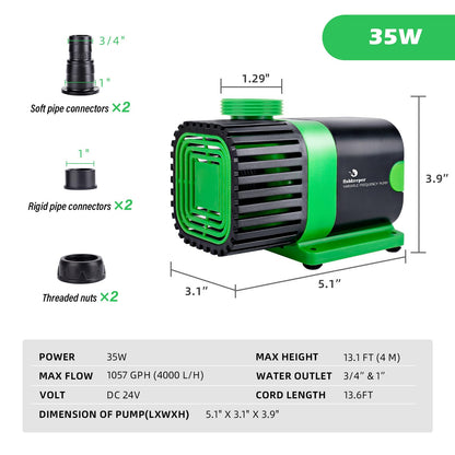 fishkeeper 1850GPH 60W Large Water Pump with Controller - 24V DC Submersible/Inline Return Pump w/ 3 Modes and Adjustable Flow for Aquarium, Pond, Fountain, Waterfall, Sump, Hydroponics, Wavemaker - Buy The Sea Aquatics