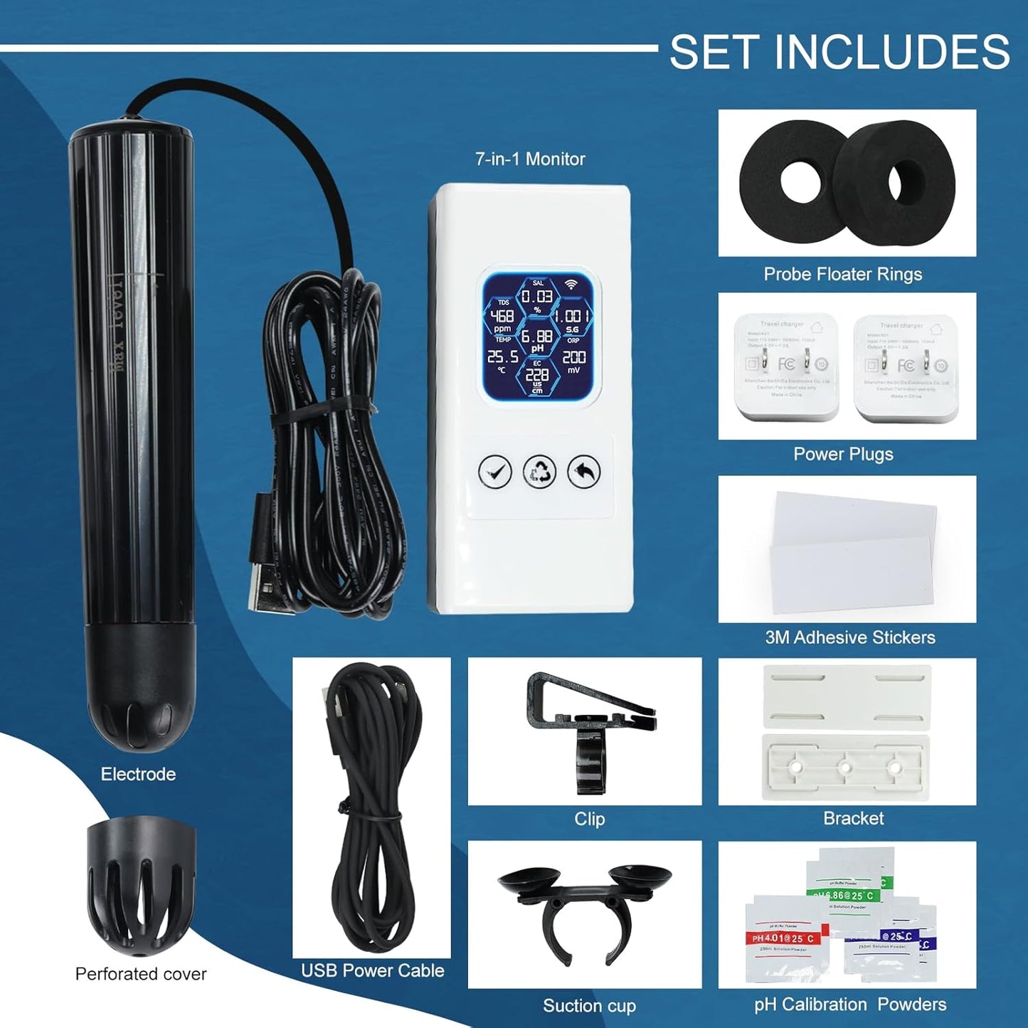 7 in 1 Smart Water Quality Tester, Wireless WiFi Water Monitor Measures pH/ORP/TDS/EC/Salinity/SG/TEMP, Water Quality Meter with App Connection Real - Time Alerts for Aquarium, Saltwater Fish Tank, etc. - Buy The Sea Aquatics