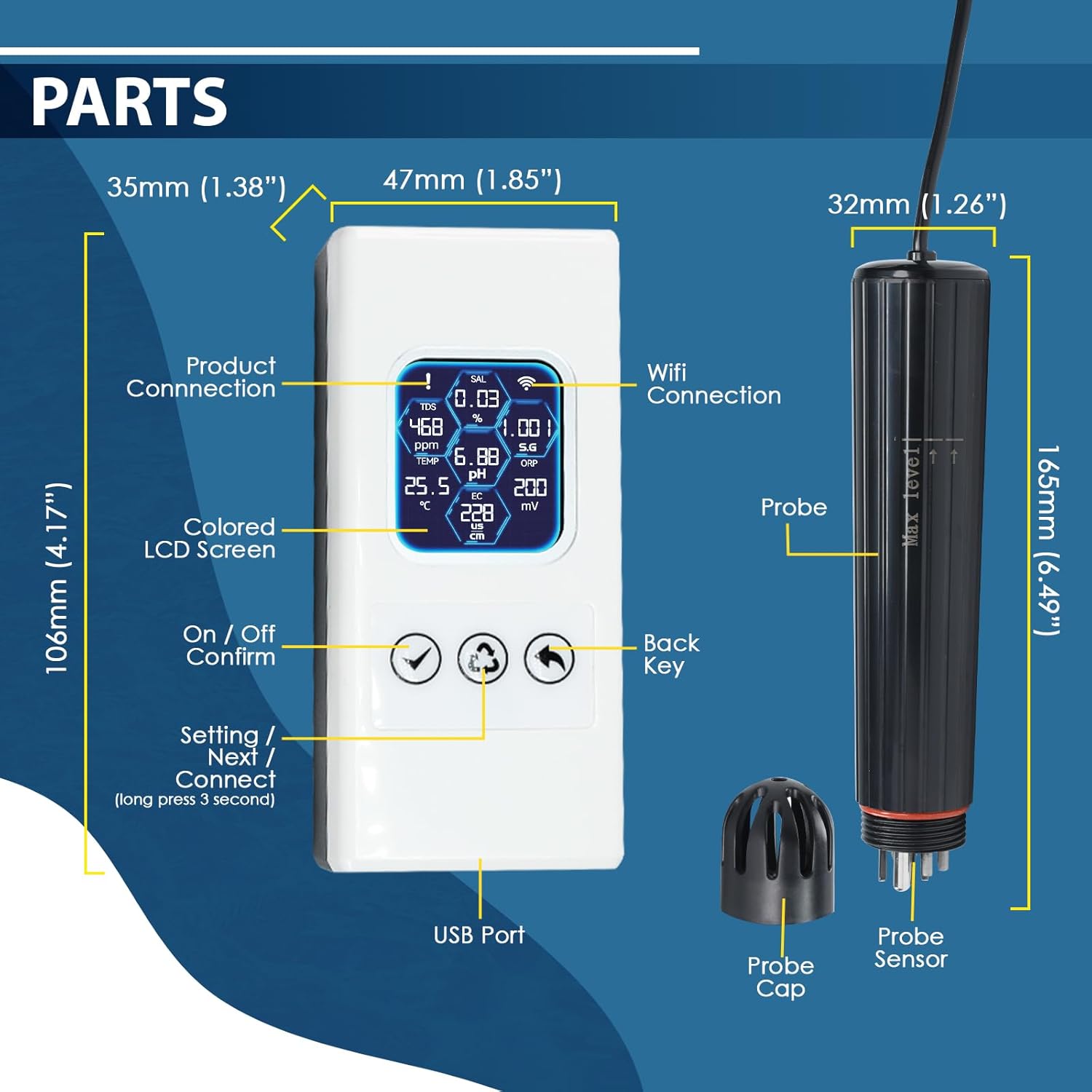 7 in 1 Smart Water Quality Tester, Wireless WiFi Water Monitor Measures pH/ORP/TDS/EC/Salinity/SG/TEMP, Water Quality Meter with App Connection Real - Time Alerts for Aquarium, Saltwater Fish Tank, etc. - Buy The Sea Aquatics