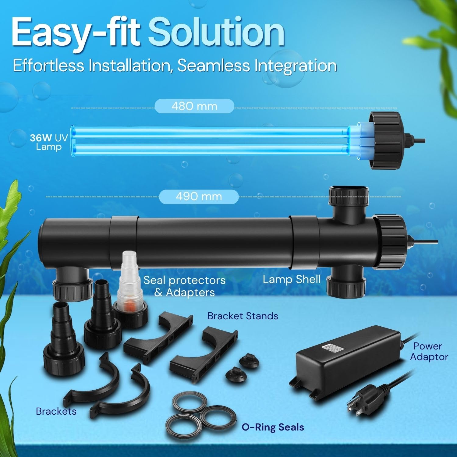 Flexzion Pond UV Lights for Outdoor Ponds - 9W Small Light, 2113 - Gal Capacity, 1500L/H UV Pond Clarifier for Outdoor Ponds, Clears Water in Days (CUV - 109A) - Buy The Sea Aquatics