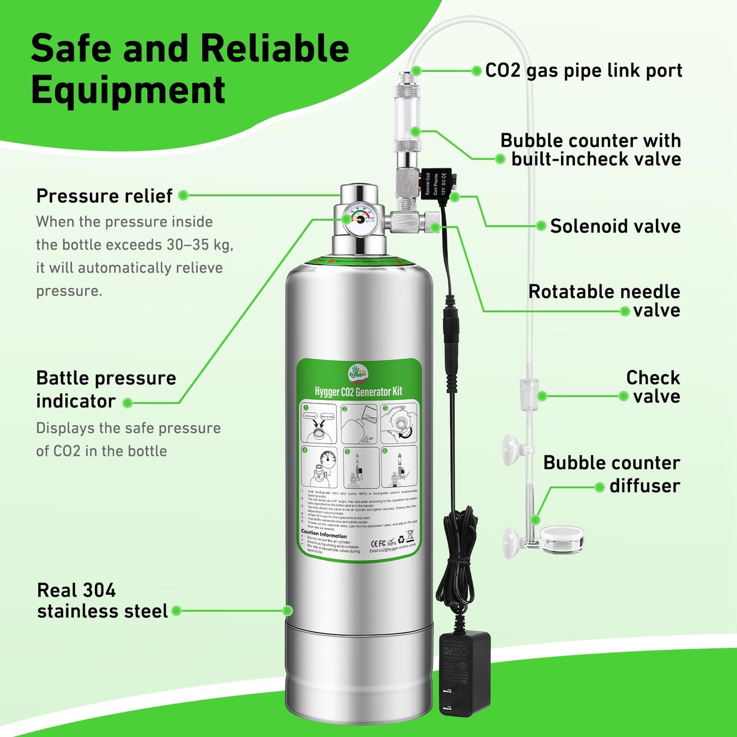 2L Aquarium CO2 Generator System, CO2 System Kit with Regulator and Needle Valve for Aquarium Plants Tanks