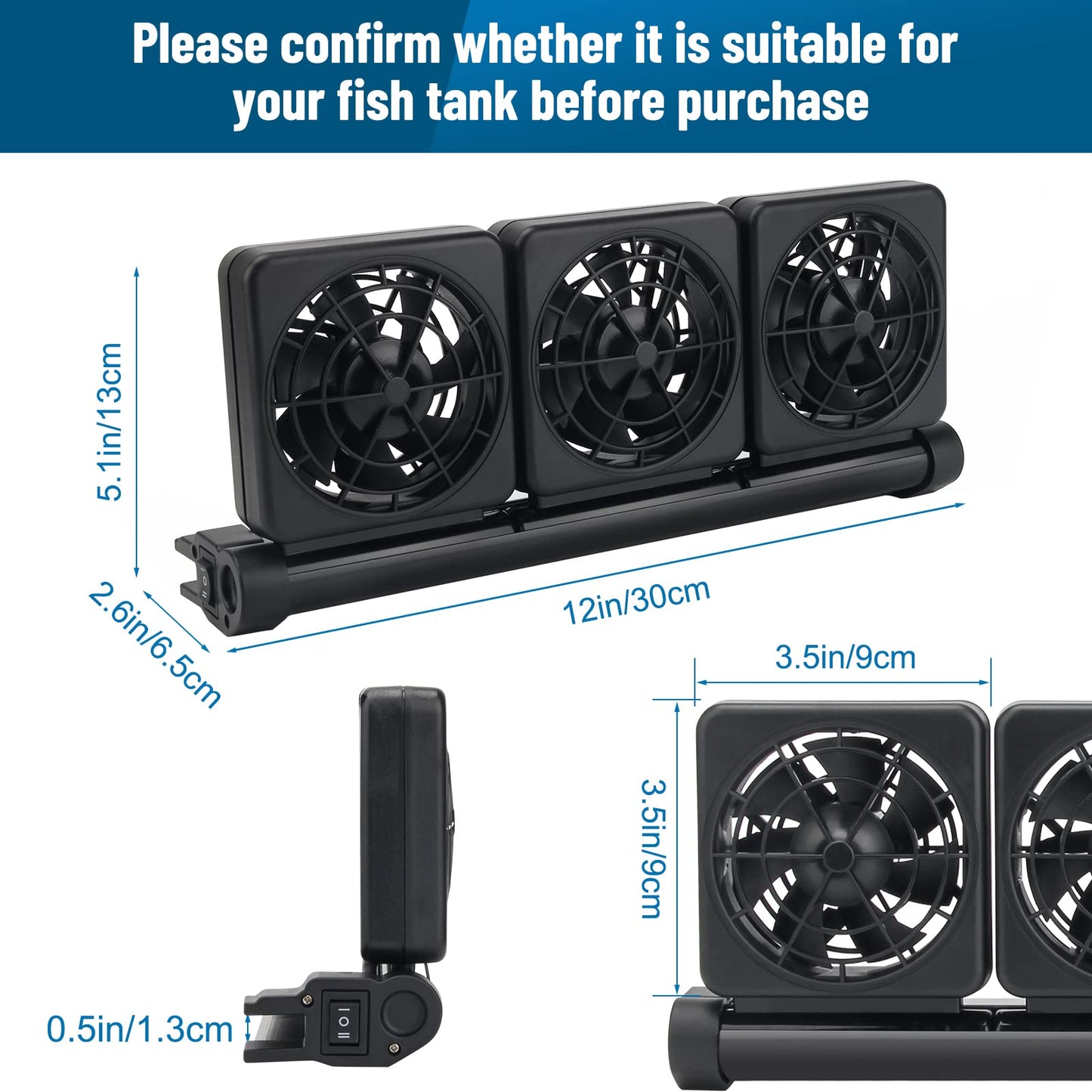 Aquarium Fan 2 3 4 Heads, Aquarium Chillers Cooling Fan Adjustable Fish Tank Cooling Fan with 2 Wind Speed Fan for Water Tank, Aquarium Tank Chiller (4 Head) - Buy The Sea Aquatics