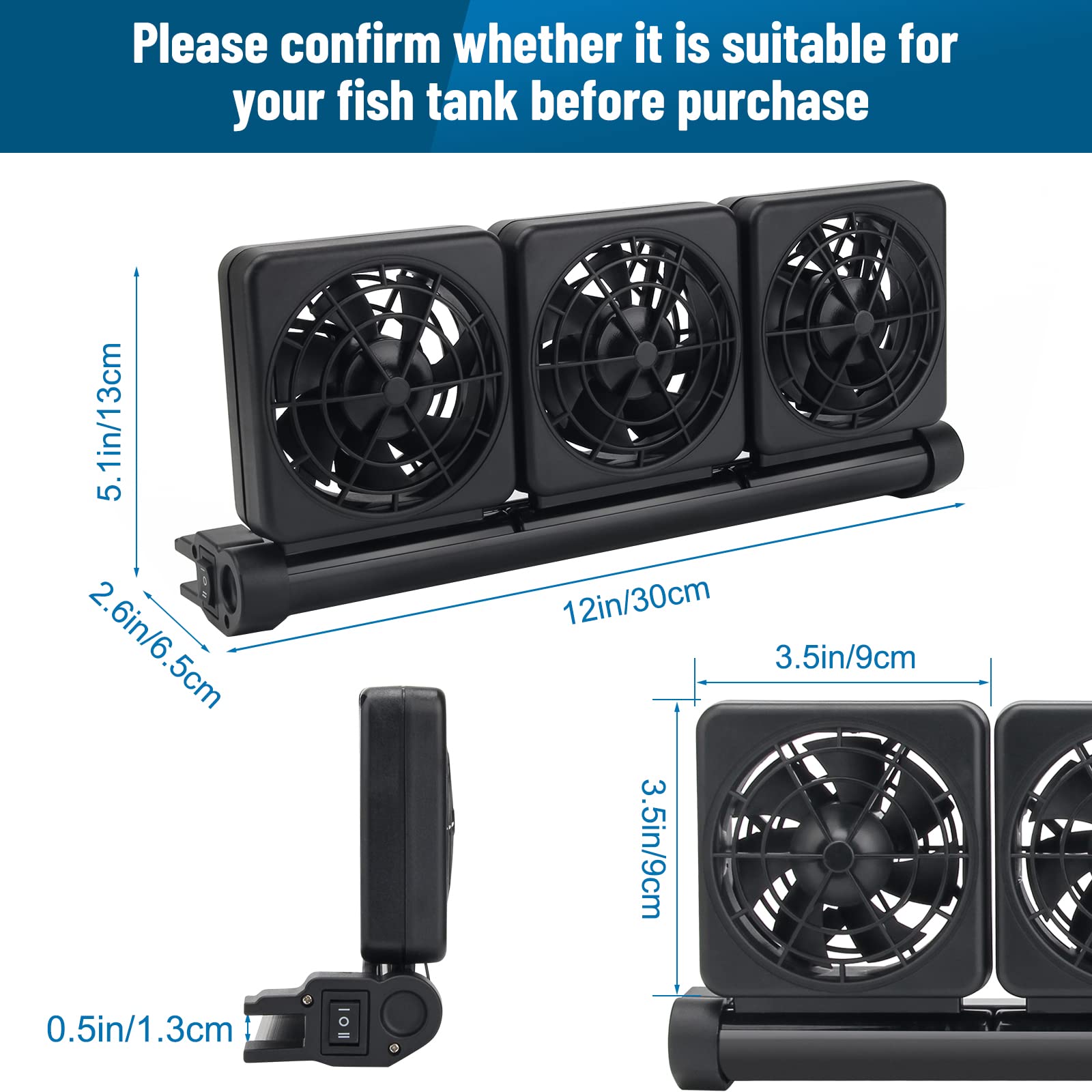 Aquarium Fan 2 3 4 Heads, Aquarium Chillers Cooling Fan Adjustable Fish Tank Cooling Fan with 2 Wind Speed Fan for Water Tank, Aquarium Tank Chiller (4 Head) - Buy The Sea Aquatics