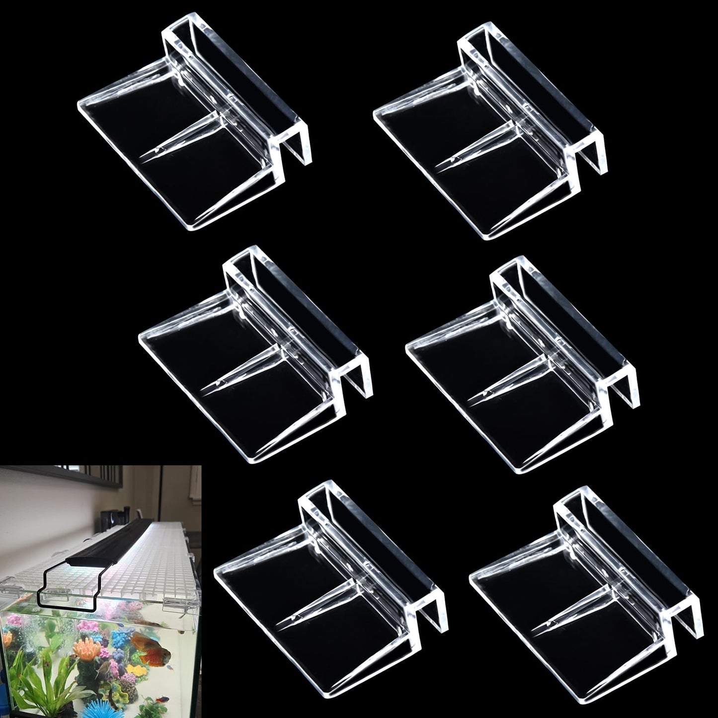 NestBasics 6pcs Transparent Aquarium Lid Clips,Rimless Fish Tank Glass Cover top Support,Aquarium Hood Holder, Acrylic and Glass Aquarium top Clips,fit 5-6mm Thickness Glass