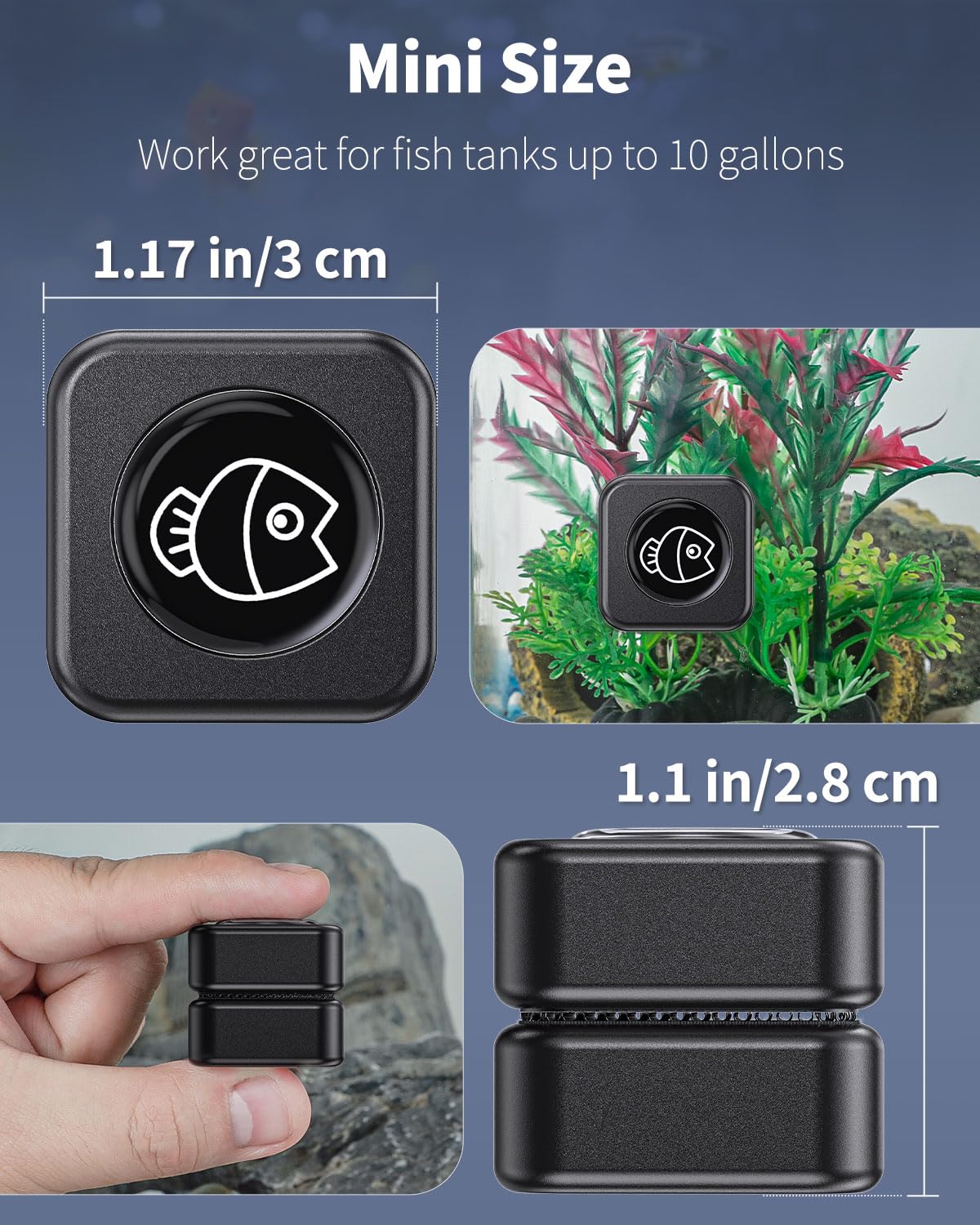 Pawfly 2 Pcs Aquarium Magnetic Brush, 1 Inch Mini Stain Scrubber Pads, Aquarium Cleaning Tool, Fish Tank Glass Cleaner for 1/5 Inches Thick Fish Tank up to 10 Gallons (Non-Floatable)