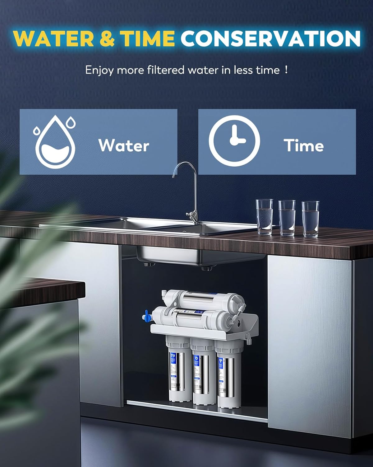200GPD Booster Pump for RO System Complete Kit Suitable for Home Reverse Osmosis Water Filter System Quick-Connection Design High Pressure Switch Pressure Adjustable (8800)