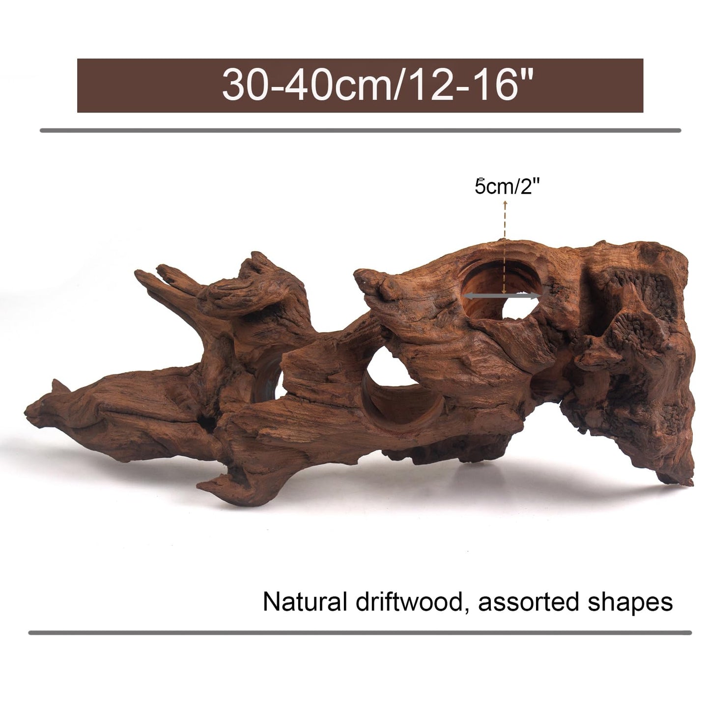 emours Porous Natural Driftwood for Aquarium, Aquascaping Driftwood with Holes, Hand-Selected Tunnels & Hideouts, Aquascaping Hardscape, Terrarium Reptile Décor, No Paint or Resin (12-16" (30-40 cm))