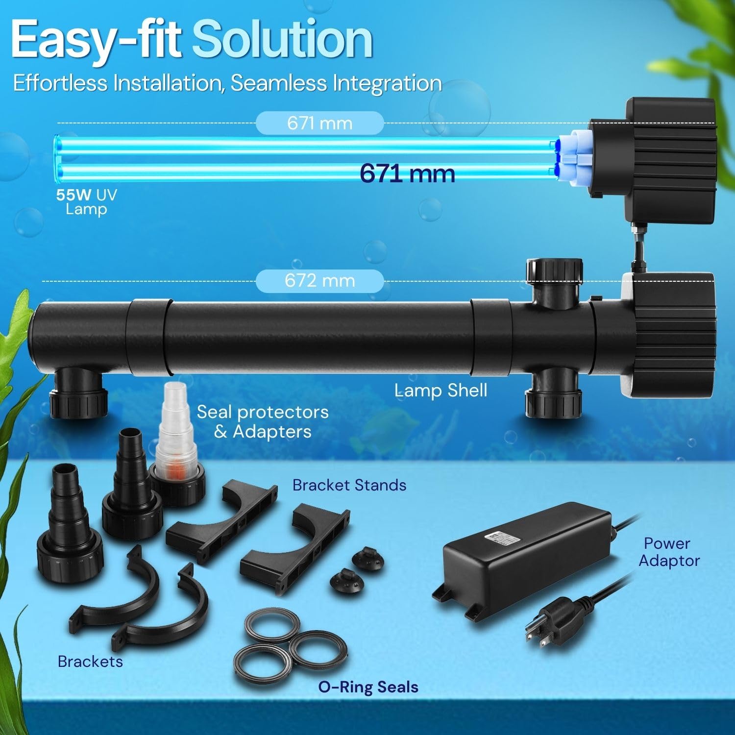 Flexzion Pond UV Lights for Outdoor Ponds - 9W Small Light, 2113 - Gal Capacity, 1500L/H UV Pond Clarifier for Outdoor Ponds, Clears Water in Days (CUV - 109A) - Buy The Sea Aquatics