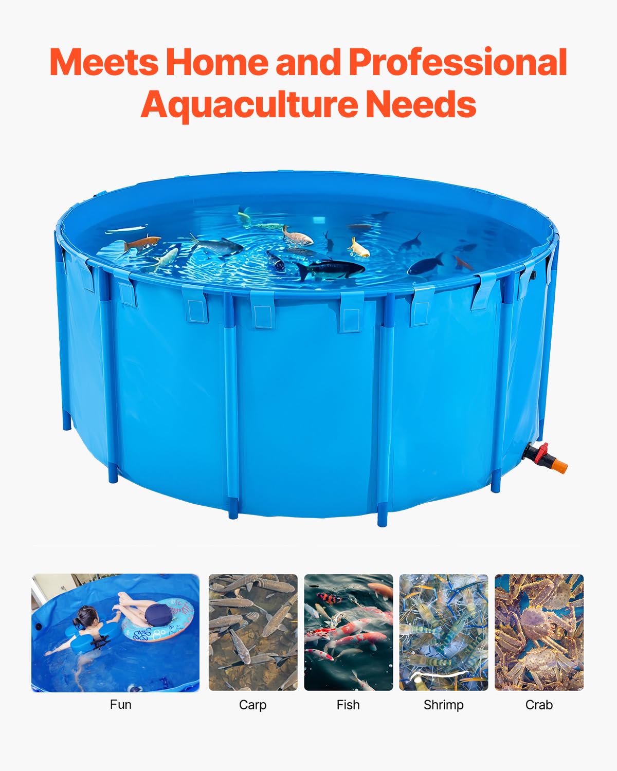 VEVOR Canvas Fish Pond, 470 Gal Above Ground Fish Pond, PVC Koi Tank with Clear Viewing Panel, Rectangular Goldfish Tank with Stainless Steel Frame & Drain Valve, for Breeding Koi, Irrigation(Black)