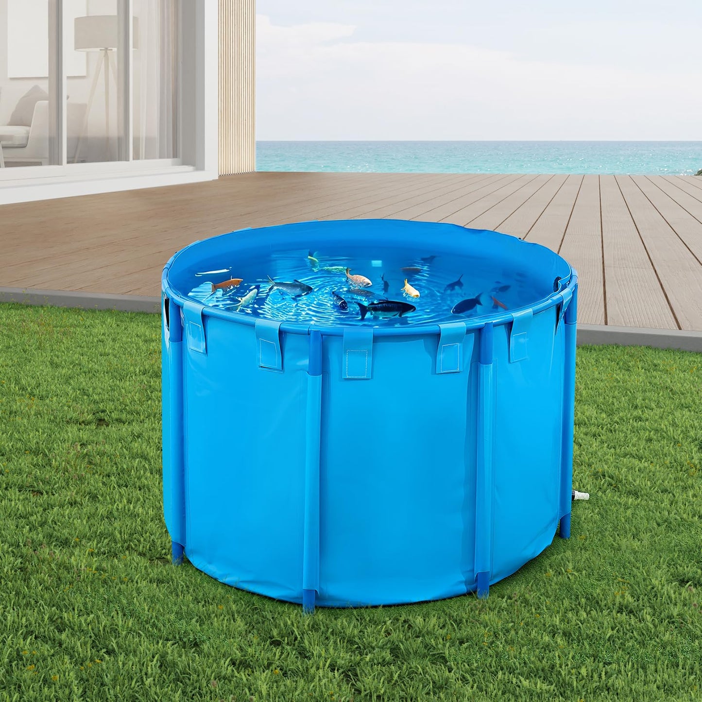 VEVOR Canvas Fish Pond, 470 Gal Above Ground Fish Pond, PVC Koi Tank with Clear Viewing Panel, Rectangular Goldfish Tank with Stainless Steel Frame & Drain Valve, for Breeding Koi, Irrigation(Black)