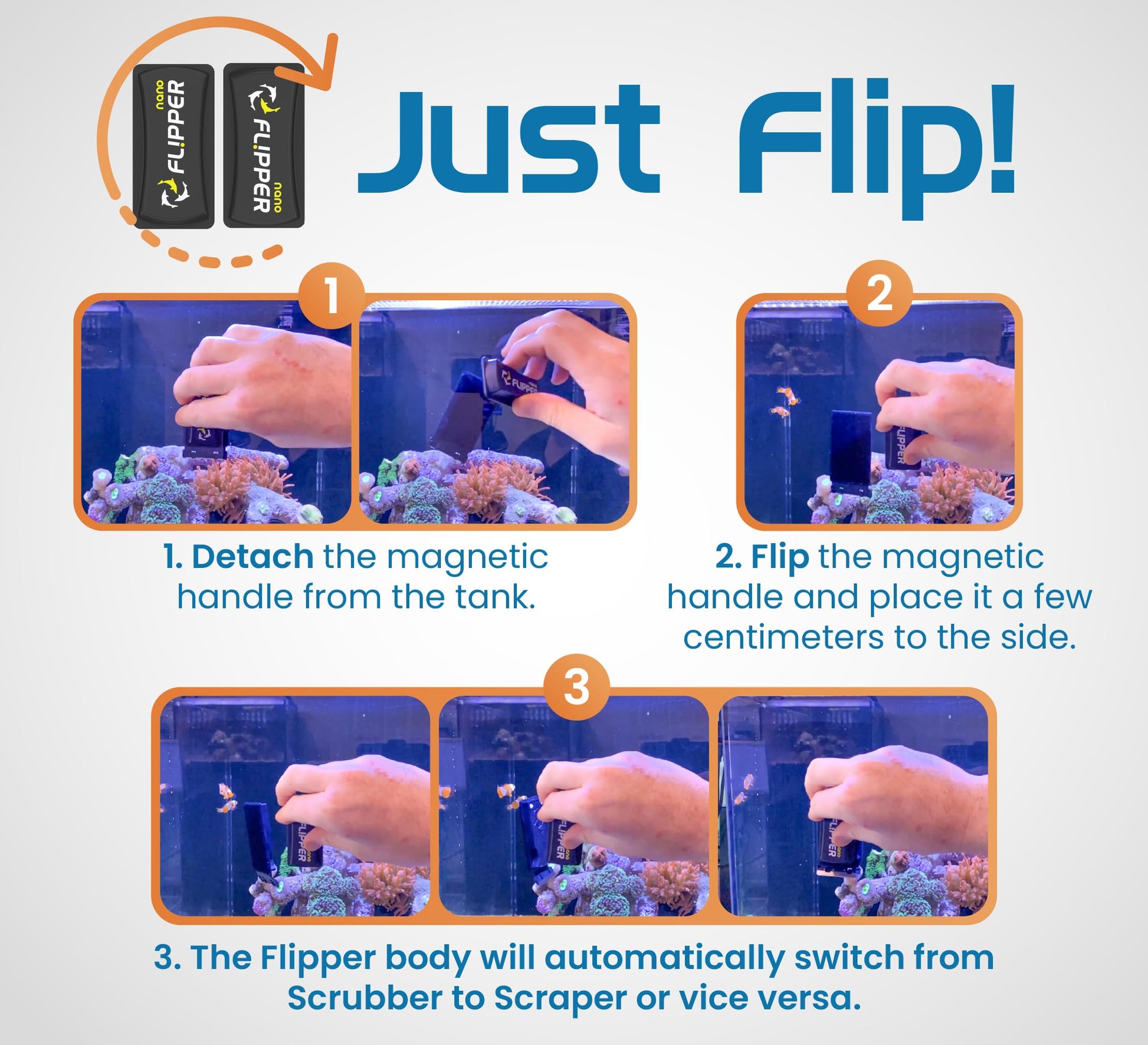 FLIPPER Standard Magnetic Aquarium Glass Cleaner – 2 - in - 1 Scrubber and Scraper, Hands - Free Fish Tank Cleaner for Algae Removal, Safe for Glass & Acrylic Tanks up to 1/2" (12mm), Freshwater & Saltwater - Buy The Sea Aquatics