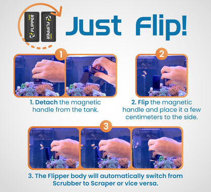FLIPPER Standard Magnetic Aquarium Glass Cleaner – 2 - in - 1 Scrubber and Scraper, Hands - Free Fish Tank Cleaner for Algae Removal, Safe for Glass & Acrylic Tanks up to 1/2" (12mm), Freshwater & Saltwater - Buy The Sea Aquatics