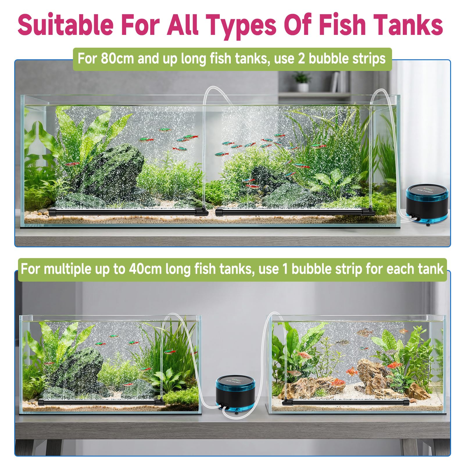 hygger Aquarium Bubble Curtain Wall, Quiet Fish Tank Air Stone with Accessories, High Dissolved Aquarium Bubbler Oxygen Diffuser Decoration for Freshwater & Saltwater - Buy The Sea Aquatics