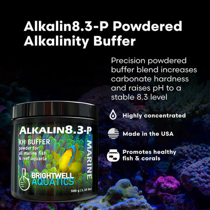Brightwell Aquatics Alkalin8.3-P Powdered Alkalinity Buffer for Reef Aquariums – Regulates pH to 8.3, Promotes Aragonite Growth, Free of Phosphate & Additives, 1000g