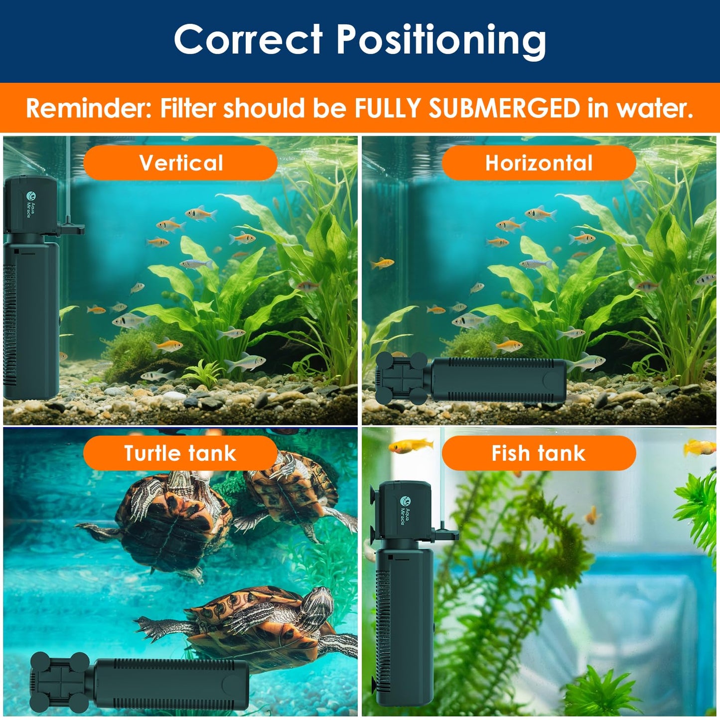 AquaMiracle Aquarium Filter with U - V Light & Filter Sponge, Fish Tank Filter with Timer for Green Water, Turtle Filter with Aeration & Rainfall Mode for Aquarium 10-30 Gallon