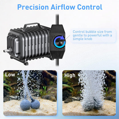 254GPH Aquarium Air Pump, Adjustable Quiet Fish Tank Bubbler, Commercial Air Pump with Completely Accessories, Oxygen Aerator Pump for Aquariums, Ponds, Hydroponics