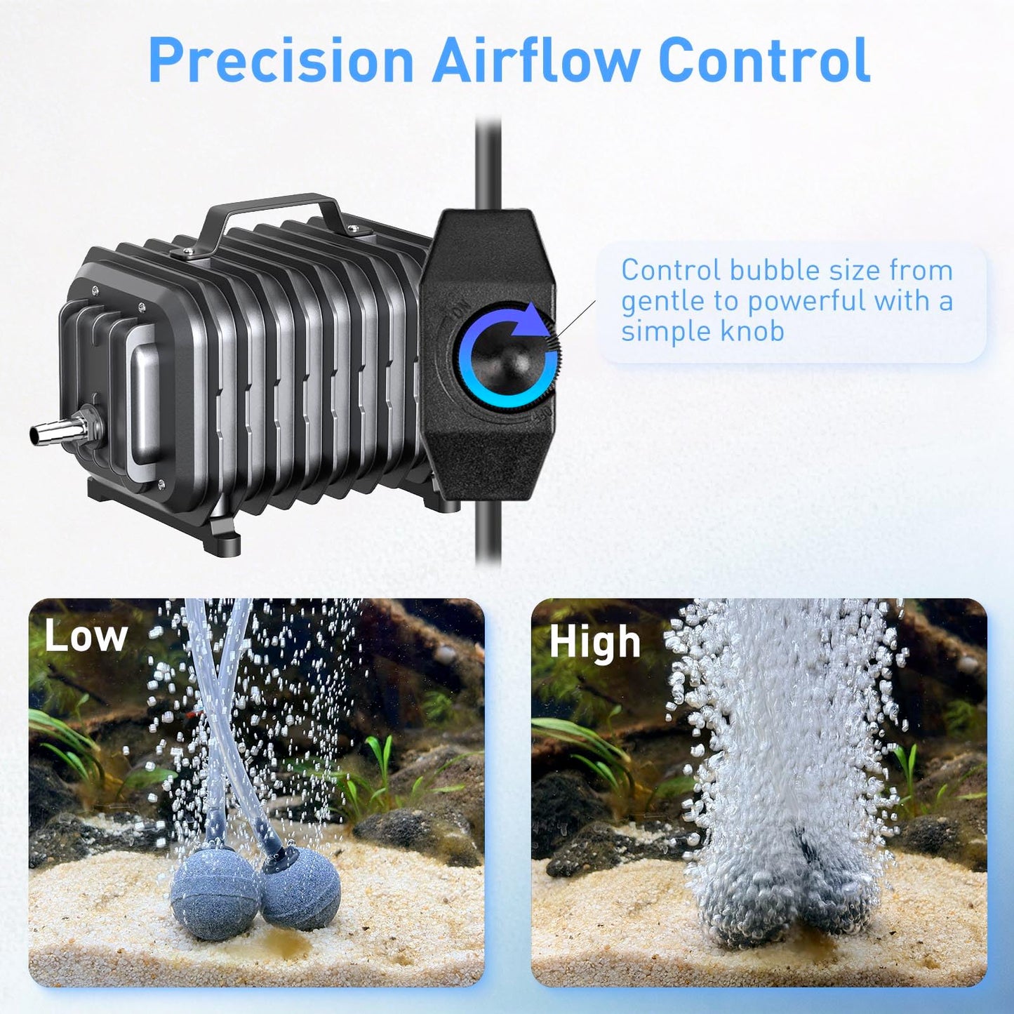254GPH Aquarium Air Pump, Adjustable Quiet Fish Tank Bubbler, Commercial Air Pump with Completely Accessories, Oxygen Aerator Pump for Aquariums, Ponds, Hydroponics