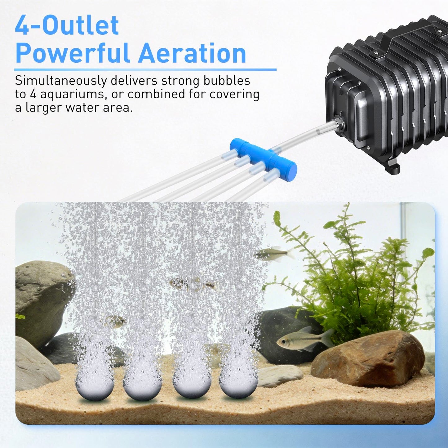 254GPH Aquarium Air Pump, Adjustable Quiet Fish Tank Bubbler, Commercial Air Pump with Completely Accessories, Oxygen Aerator Pump for Aquariums, Ponds, Hydroponics
