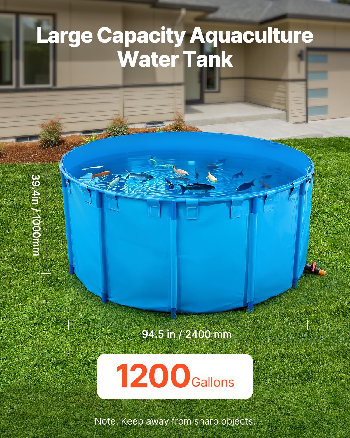 VEVOR Canvas Fish Pond, 470 Gal Above Ground Fish Pond, PVC Koi Tank with Clear Viewing Panel, Rectangular Goldfish Tank with Stainless Steel Frame & Drain Valve, for Breeding Koi, Irrigation(Black)