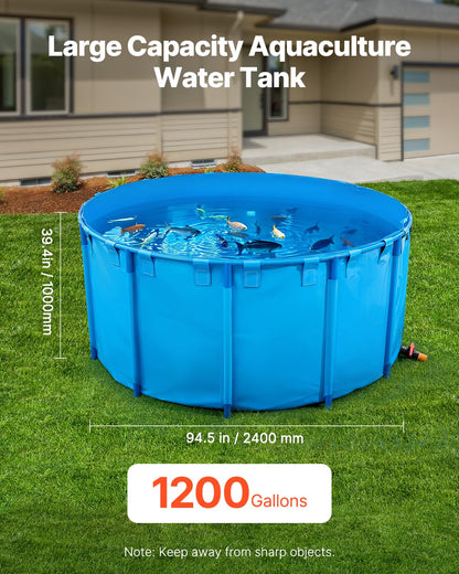VEVOR Canvas Fish Pond, 470 Gal Above Ground Fish Pond, PVC Koi Tank with Clear Viewing Panel, Rectangular Goldfish Tank with Stainless Steel Frame & Drain Valve, for Breeding Koi, Irrigation(Black)