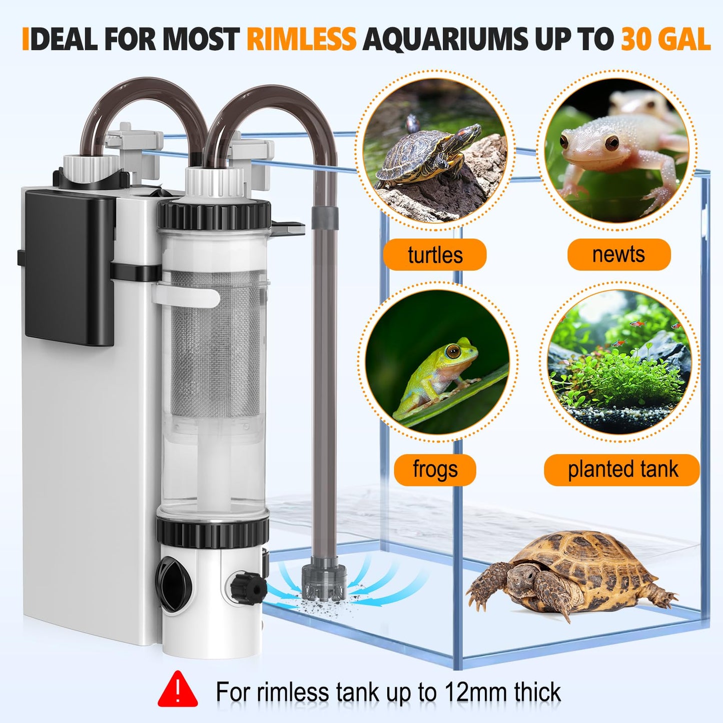 hygger Quiet Hang On Back Aquarium Filter 5-30 Gallon Small Fish Tank Canister Filter with Surface Skimmer Spray Bar 3 Floss Pads Bio Filter Media Adjustable Flow, Easy Water Change 132 GPH